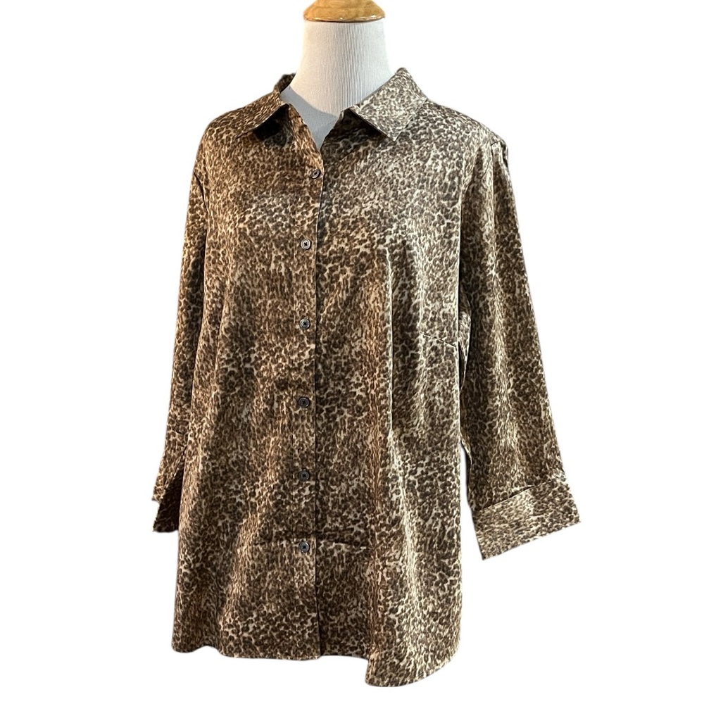 TALBOTS LEOPARD PRINT BUTTON DOWN BLOUSE PLUS SIZE PETITE 18